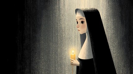 Gothic-style Slavic nun captured in dim ambience, evoking themes of devotion, solitude, and eerie grace.