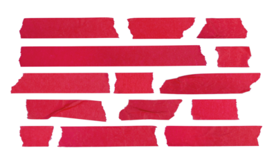 Set old red masking crepe paper tape materials set used for graphic design banner retro vintage style isolated on transparent background or png file.