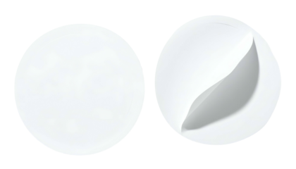 Two white circular objects on a black background, one with a peeled section, showing a fold