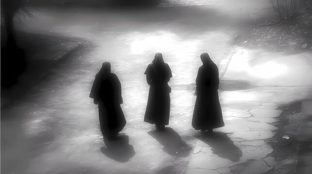 Somber portrait of eerie nun inspired by Slavic mysticism, merging spirituality with dark, gothic undertones.