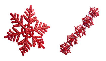 Red sparkling snowflake ornament festive decoration isolated on transparent background