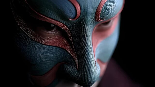 The Mysterious Beauty of Japanese Noh Mask in Detailed Texture Close-up