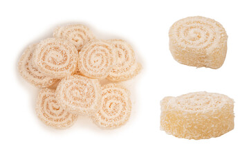 Coconut candy roll isolated on a white background.