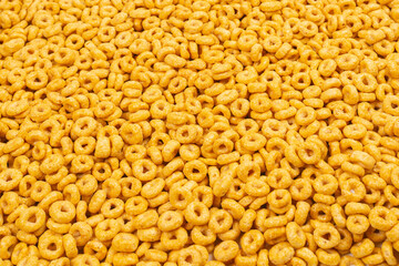Corn-flakes background and texture. Top view.