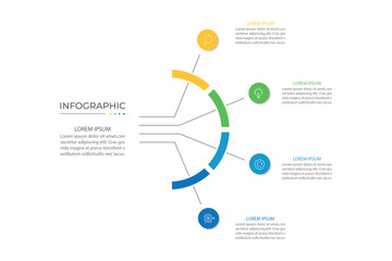 Modern infographic template. Creative circle element design with marketing icons. Business concept with 4 options, steps, sections.