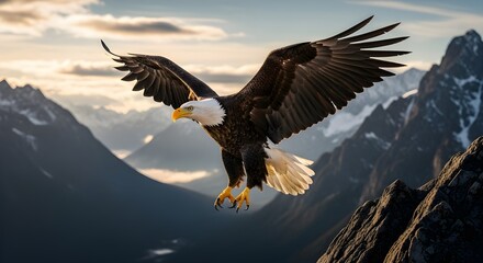 Obraz premium The bald eagle took flight, a powerful stroke of its wings.