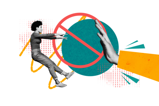 Picture image collage of human arm person against racism stop symbol isolated on drawing background