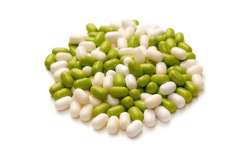 Sweet multicolored candies isolated on white background.