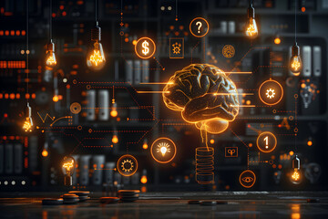 Artificial Intelligence and Brain Network Concept – Digital Thinking, Neural Connections, Data Processing, Cognitive Science, Information Flow, Machine Learning and Mental Complexity Illustration