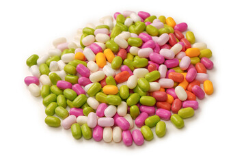Sweet multicolored candies isolated on white background.