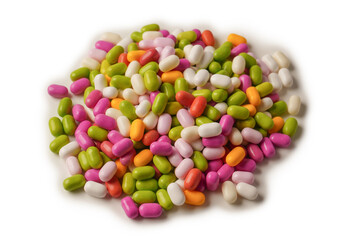 Sweet multicolored candies isolated on white background.