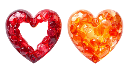 Romantic fruit heart design made of red pomegranate seeds isolated on transparent background