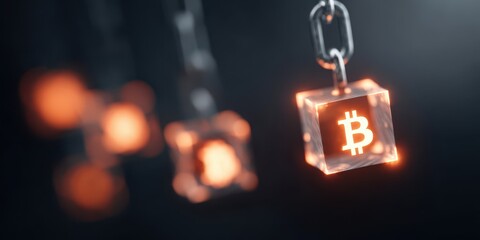 blockchain gold token: blockchain algorithm visualized with golden geometric patterns, decentralized gold currency