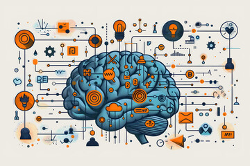 Artificial Intelligence and Brain Network Concept – Digital Thinking, Neural Connections, Data Processing, Cognitive Science, Information Flow, Machine Learning and Mental Complexity Illustration