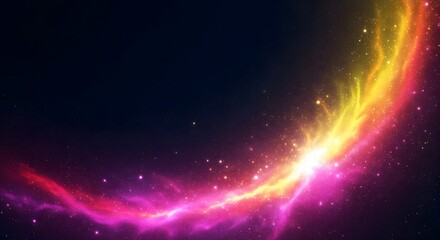 A vibrant and colorful cosmic arc of light in outer space. Abstract astronomy background with glowing nebula.