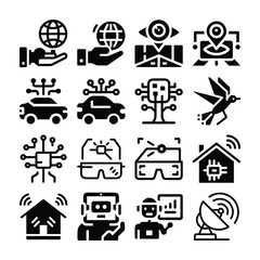 Collection of modern technology and innovation icons representing smart concepts