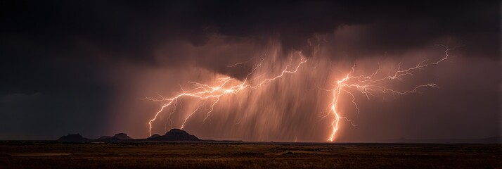New Mexico Raining. Electric Lightning Storm at Shiprock with Thunder and Rain