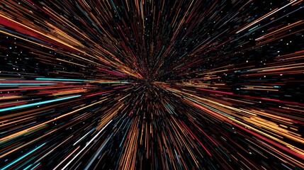 
Hyperspeed star trails zoom through space in futuristic sci-fi background. Abstract motion of light in vector art.
