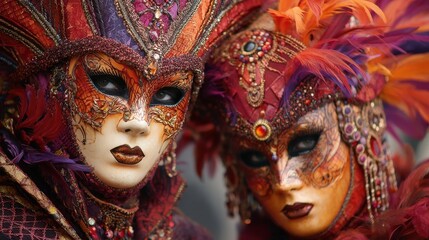 New Orleans Halloween: Masquerade Carnival Masks in Elegant Red and Purple
