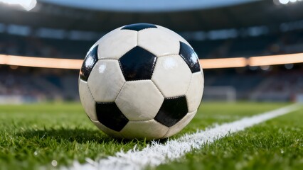 Fototapeta premium Soccer ball on grass field