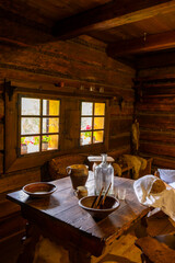 Traditional wooden interior showcasing rural historical village life