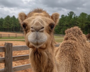 Obraz premium North Carolina Zoo. Aloha Dromedary Camel in Natural Habitat, Wildlife Conservation