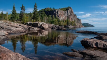 Fototapeta premium North Shore MN. Devils Peak Landscape with Mountain, Lake, and Nature Views
