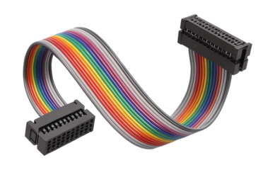Flat ribbon cables with IDC connectors for computer diagnostics.