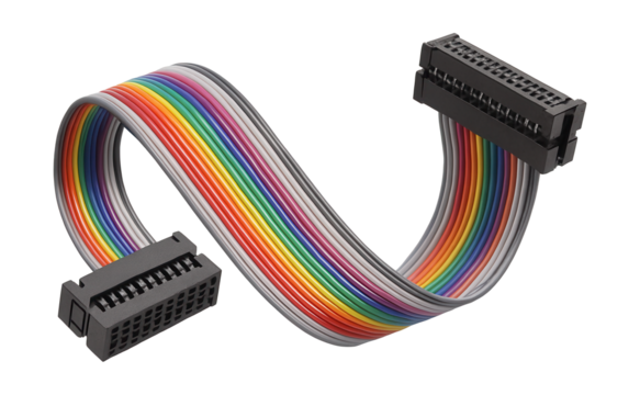Flat ribbon cables with IDC connectors for computer diagnostics.