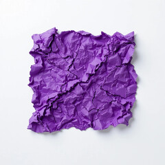 Ripped piece of bright  paper crumpled on white isolated pueple