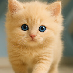 Capture Your Heart with this Adorable Kitten, Featuring its Striking Blue Eyes And Fluffy, Golden Fur. Innocence And Charm of A Young Feline. Perfect Image for Cat Lovers ...
