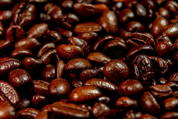 Close up roasted espresso coffee beans