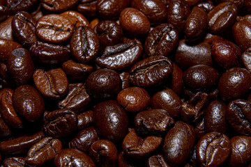 Close up roasted espresso coffee beans