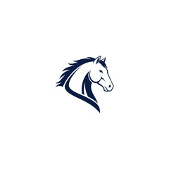 Stylized navy horse head profile with flowing mane on white background