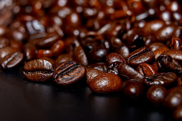 Close up roasted espresso coffee beans