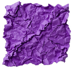 Ripped piece of bright  paper crumpled on white isolated pueple