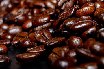 Close up roasted espresso coffee beans