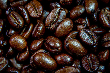 Close up roasted espresso coffee beans