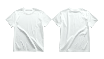 A front and back view of a plain white crew-neck t-shirt on a black background