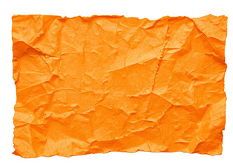Ripped piece of bright  paper crumpled on white isolated orange