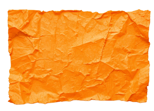 Ripped piece of bright  paper crumpled on white isolated orange