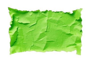 Ripped piece of bright  paper crumpled on white isolated green