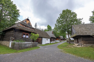 Traditional log houses in Zuberec Orava Village Museum