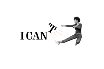 Composite trend artwork 3D sketch image photo collage of copyspace miniature young woman levitate kick leg i can slogan motivation