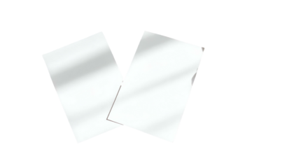 Two overlapping, rectangular cards with subtle light effects, set against a black backdrop