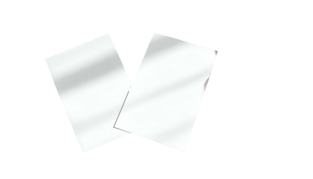 Two overlapping, rectangular cards with subtle light effects, set against a black backdrop