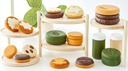 Assorted Round and uniquely shaped Cookies on Wooden Stands