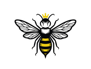 Regal Queen Bee with Crown Vector Illustration Honeycomb Product Logo

