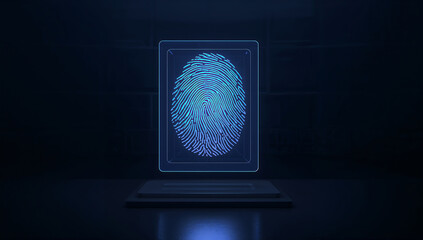 Futuristic fingerprint scan on a screen for security and identification