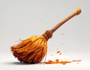 Halloween broom 3d. autumn background with leaves